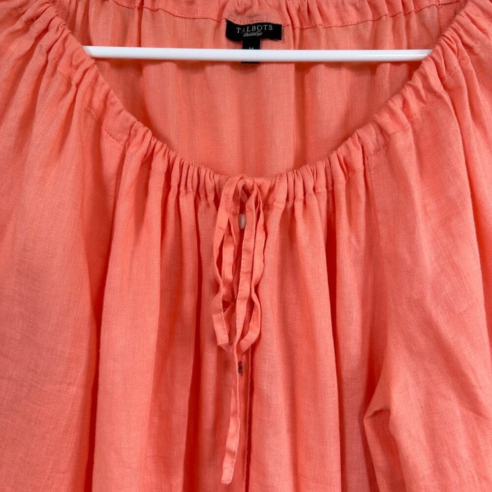 Talbots 100% Linen Floral Embroidered Peasant Blouse Womens Size MEDIUM Coral - Picture 2 of 11
